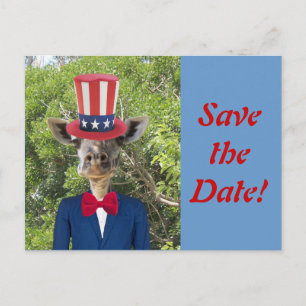 Patriotic Giraffe Save the Date Postkarte
