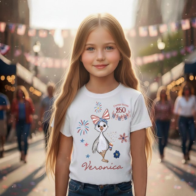 Patriotic Girl's US 250. Feier Albern Gans T-Shirt (Patriotic Girl's US 250th Celebration Silly Goose T-Shirt 1)