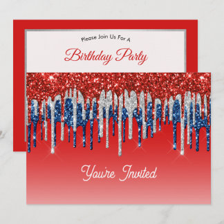 Patriotic Glitter Drip Americana Birthday Einladung