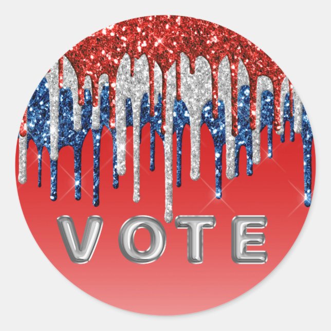 Patriotic Glitter Drip Americana Vote Runder Aufkleber (Vorderseite)