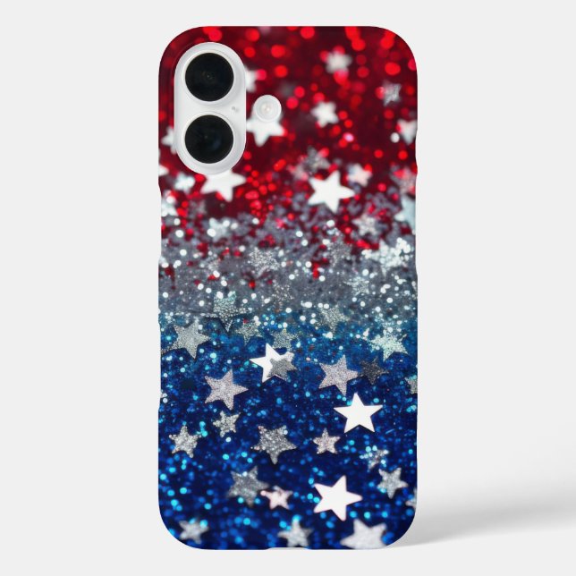 Patriotic Glitter iPhone 16 Hülle (Rückseite)