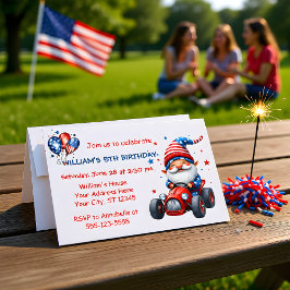 Patriotic Gnome Red Car 5th Birthday Invitation