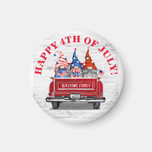 Patriotic Gnome Vintag Red Truck 4. Juli Magnet