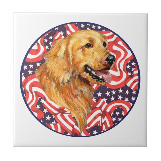 Patriotic Golden Retriever Fliese (Vorderseite)