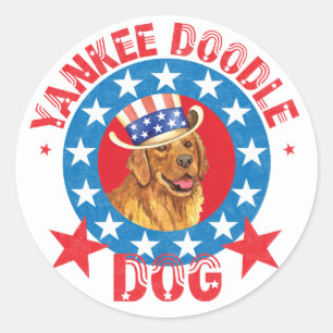 Patriotic Golden Retriever Runder Aufkleber