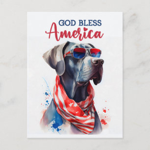 Patriotic Great Dane, Gott segne Amerika Postkarte