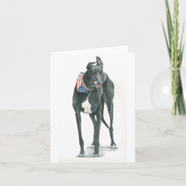 Patriotic Greyhound Dog Art Notecard Karte (Vorderseite)