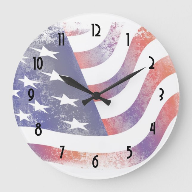 Patriotic Grunge Style verblasste amerikanische Fl Große Wanduhr (Vorderseite)