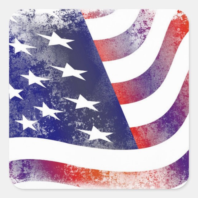 Patriotic Grunge Style verblasste amerikanische Fl Quadratischer Aufkleber (Vorderseite)