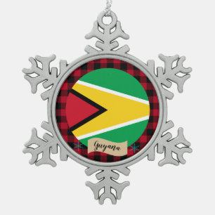 Patriotic Guyana, Büffel kariert, Guyana-Flagge Schneeflocken Zinn-Ornament