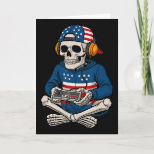 Patriotic Halloween Skeleton Gamer Funny Skeleton Karte