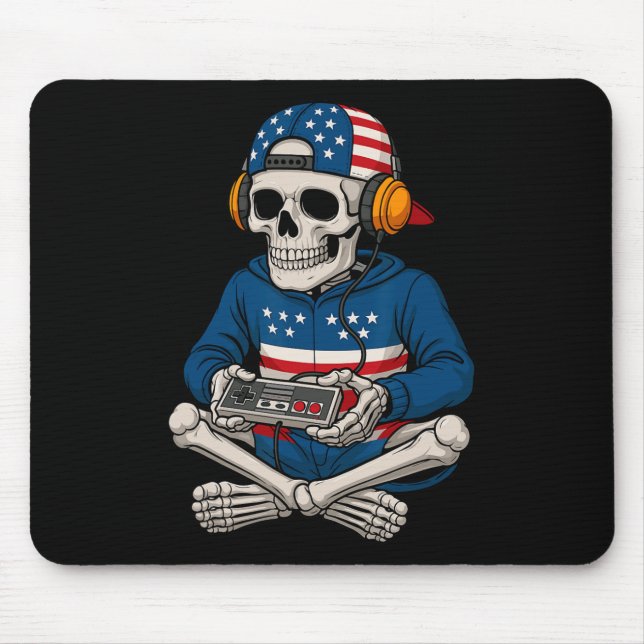 Patriotic Halloween Skeleton Gamer Funny Skeleton Mousepad (Vorne)