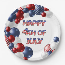 Patriotic Happy 4. Juli Balloon Paper Plate