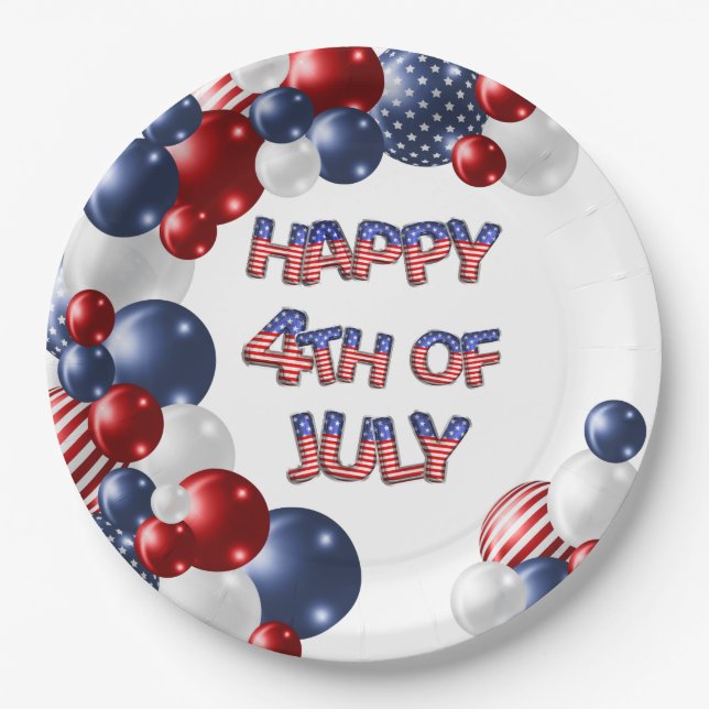 Patriotic Happy 4. Juli Balloon Paper Plate Pappteller (Vorderseite)