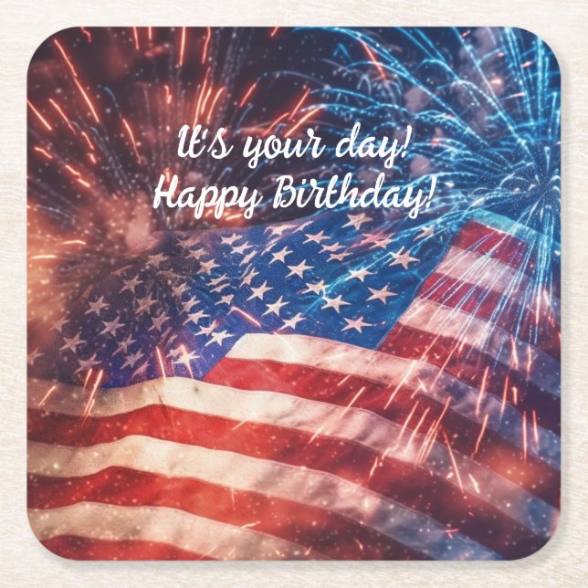 Patriotic Happy Birthday Rechteckiger Pappuntersetzer (Vorderseite)