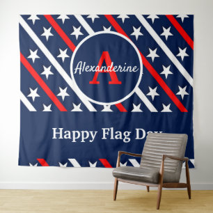 Patriotic Happy Flag Day Red White and Blue Streif Wandteppich