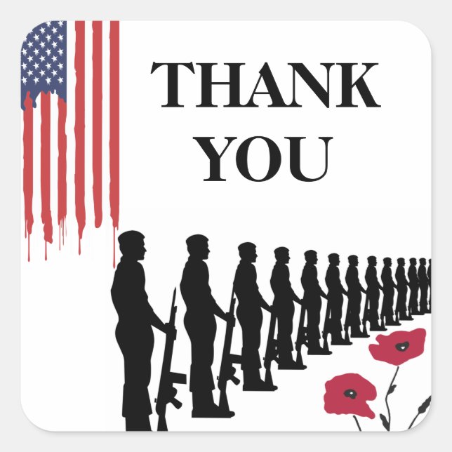 Patriotic Happy Veteran Day Thank You Quadratischer Aufkleber (Vorderseite)