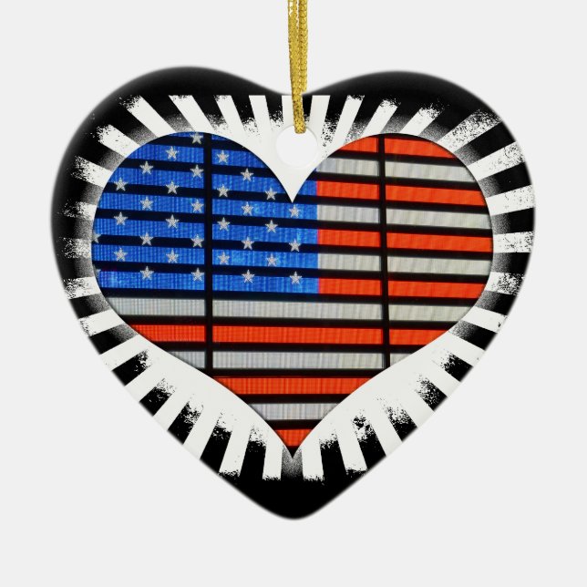 Patriotic Heart American Flag Keramik Ornament (Vorne)