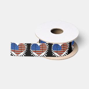 Patriotic Heart American Flag Satinband