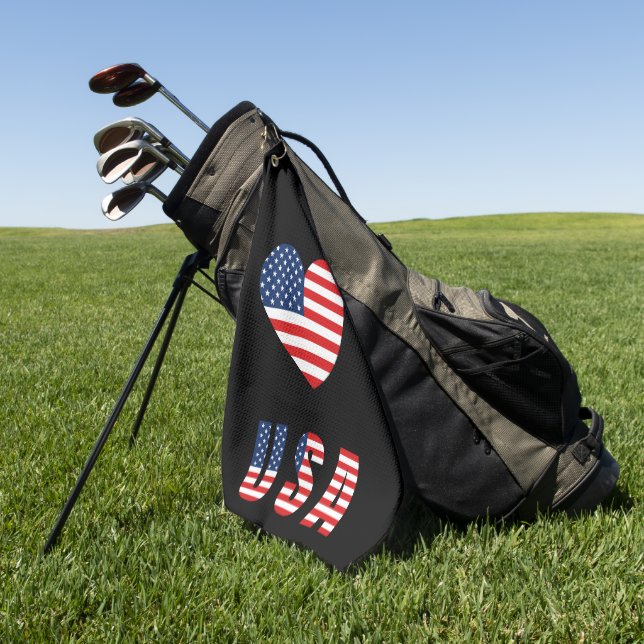 Patriotic Heart Golf Handtuch mit US-Flagge (Gras)