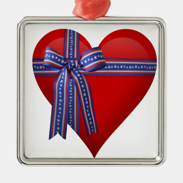 Patriotic Heart Grafik Silbernes Ornament (Vorne)
