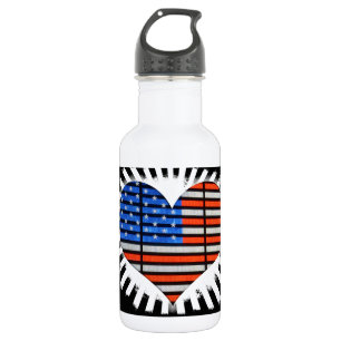 Patriotic Heart Shaped American Flag Neon Trinkflasche