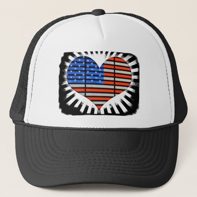 Patriotic Heart Shaped American Flag Truckerkappe (Vorderseite)