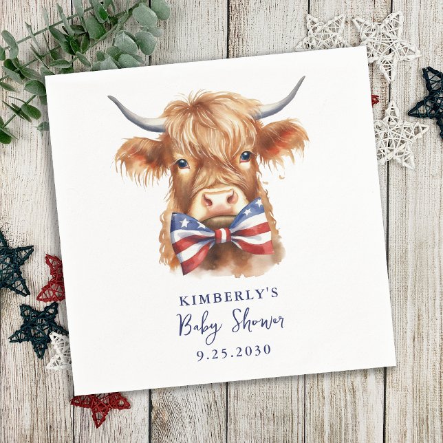 Patriotic Highland Cow Farm Animal Baby Shooter Serviette (Von Creator hochgeladen)