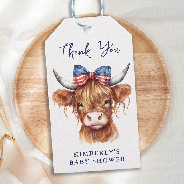 Patriotic Highland Kuh 4. Juli Baby Shower Geschenkanhänger (Von Creator hochgeladen)