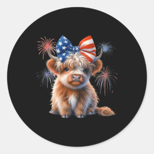 Patriotic Highland Kuh Coquette 4. Juli Farmer Runder Aufkleber