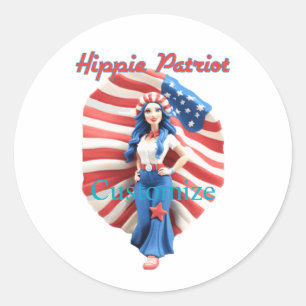 Patriotic Hippie Girl Thunder_Cove Runder Aufkleber