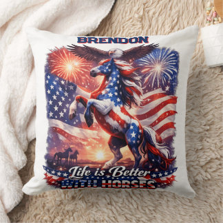 Patriotic Horse American Flag Sunset Equestrian  Kissen