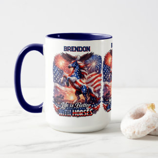 Patriotic Horse American Flag Sunset Equestrian  Tasse