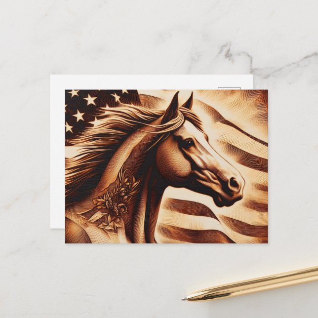 Patriotic Horse Sepia Postkarte (Vorderseite/Rückseite Beispiel)
