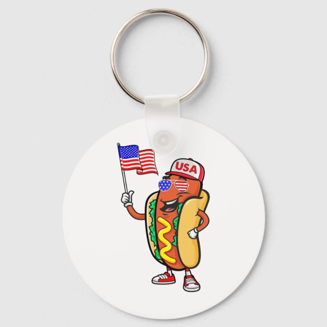 Patriotic Hot Dog American Flag USA Funny 4. J Schlüsselanhänger (Vorderseite)