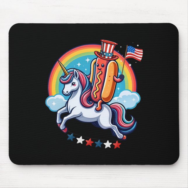 Patriotic Hotdog Riding Unicorn 4. Juli amerikanis Mousepad (Vorne)