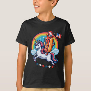 Patriotic Hotdog Riding Unicorn 4. Juli amerikanis T-Shirt