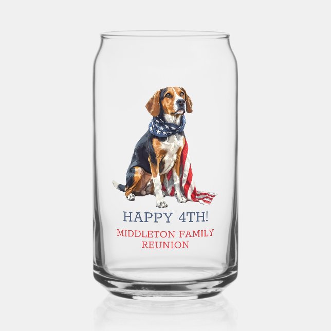 Patriotic Hound Hund Personalisiert Dosenglas (Vorderseite)