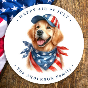 Patriotic Hund Red White Blue USA Flag 4. Juli Runder Aufkleber