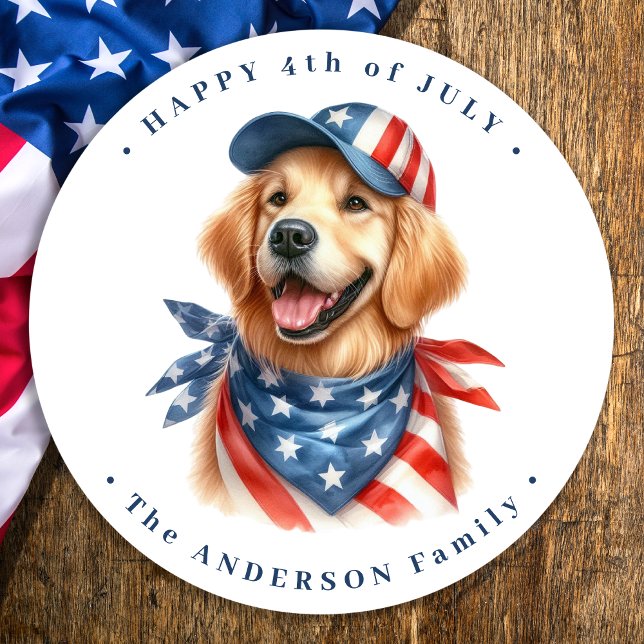 Patriotic Hund Red White Blue USA Flag 4. Juli Runder Aufkleber (Von Creator hochgeladen)