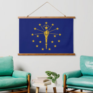 Patriotic Indiana Tapestry, Indiana Flag Wandteppich Mit Holzrahmen