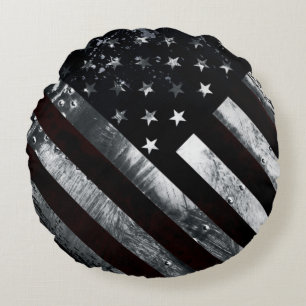 Patriotic Industrial American Flag Rundes Kissen