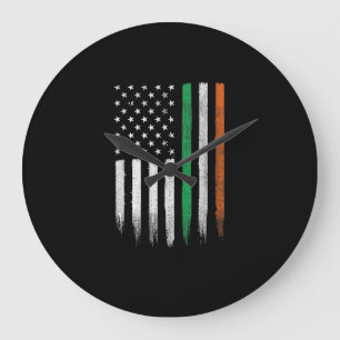 Patriotic Irish American Flag Ireland Große Wanduhr