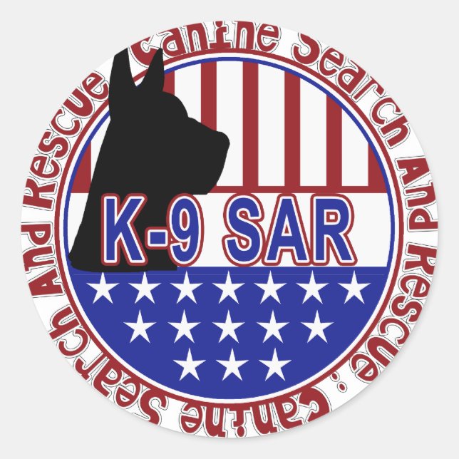 PATRIOTIC K-9 SAR-CANINE SUARCH & RESCURE RUNDER AUFKLEBER (Vorderseite)