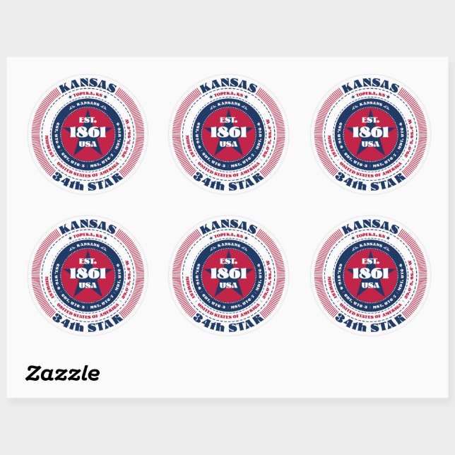 Patriotic Kansas Circle Design Aufkleber (Blatt)