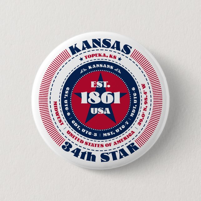 Patriotic Kansas Circle mit Staat Details Button (Vorderseite)