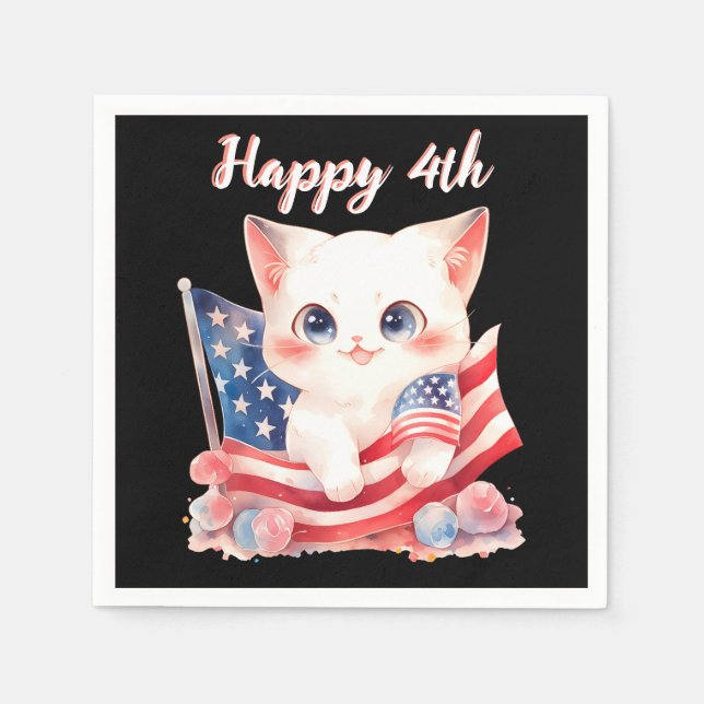 Patriotic Kitten 4. Juli Happy 4. Custom Serviette (Vorderseite)