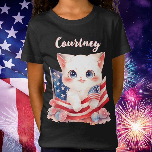Patriotic Kitten 4. Juli Personalisiert T-Shirt (Patriotic Kitten 4th of July Personalized T-Shirt)