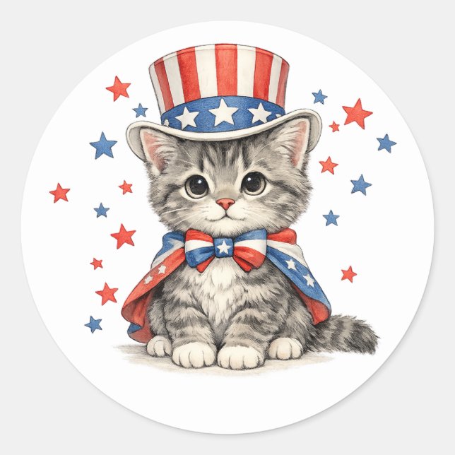 Patriotic Kitten Red White Blue Runder Aufkleber (Vorderseite)