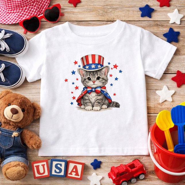 Patriotic Kitten Red White Blue T-Shirt (Von Creator hochgeladen)